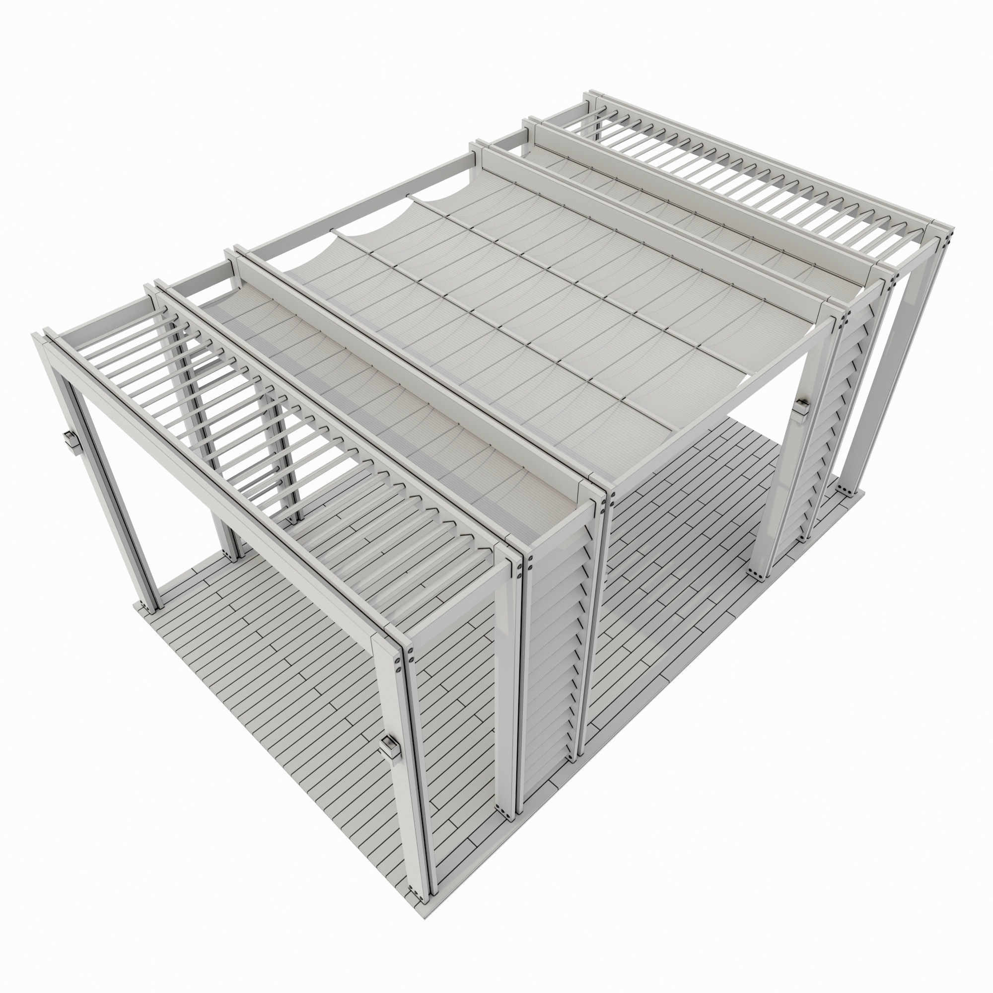 Pergola outdoor gazebo with wooden slats 3D model_5