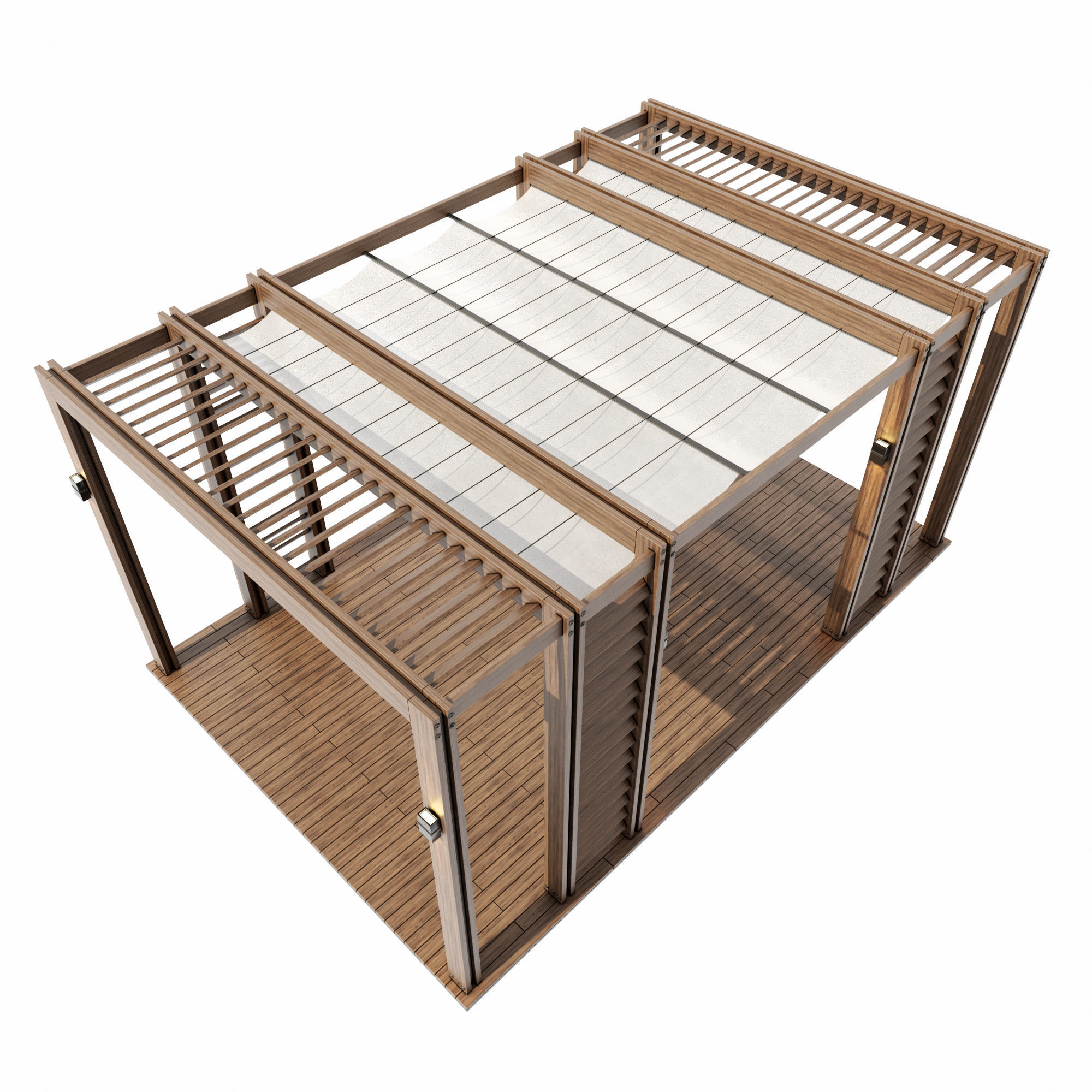 Pergola outdoor gazebo with wooden slats 3D model_3
