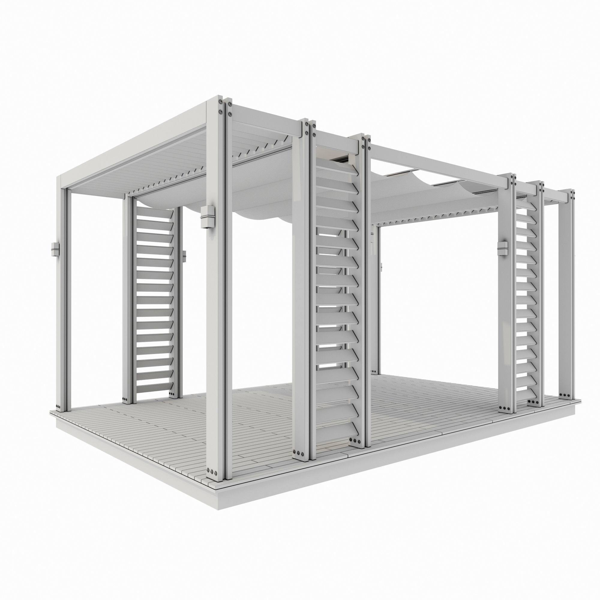 Pergola outdoor gazebo with wooden slats 3D model_4