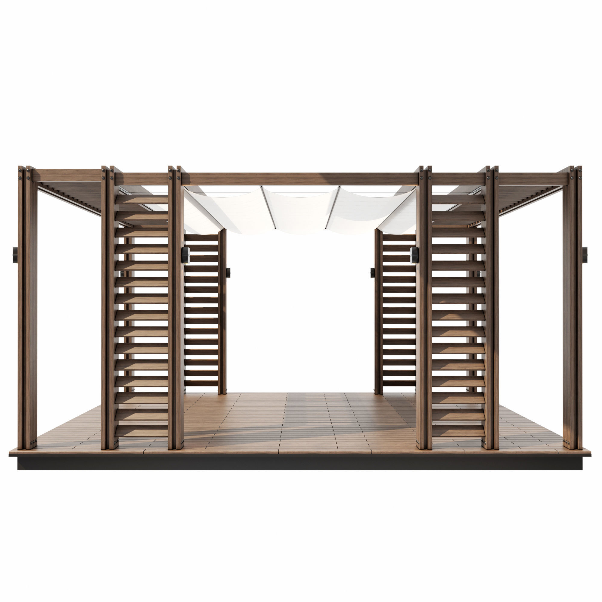 Pergola outdoor gazebo with wooden slats 3D model_2