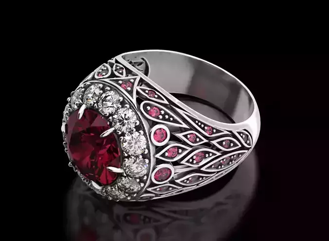 Ring under  colored stone or diamond with flowers and leaves 496