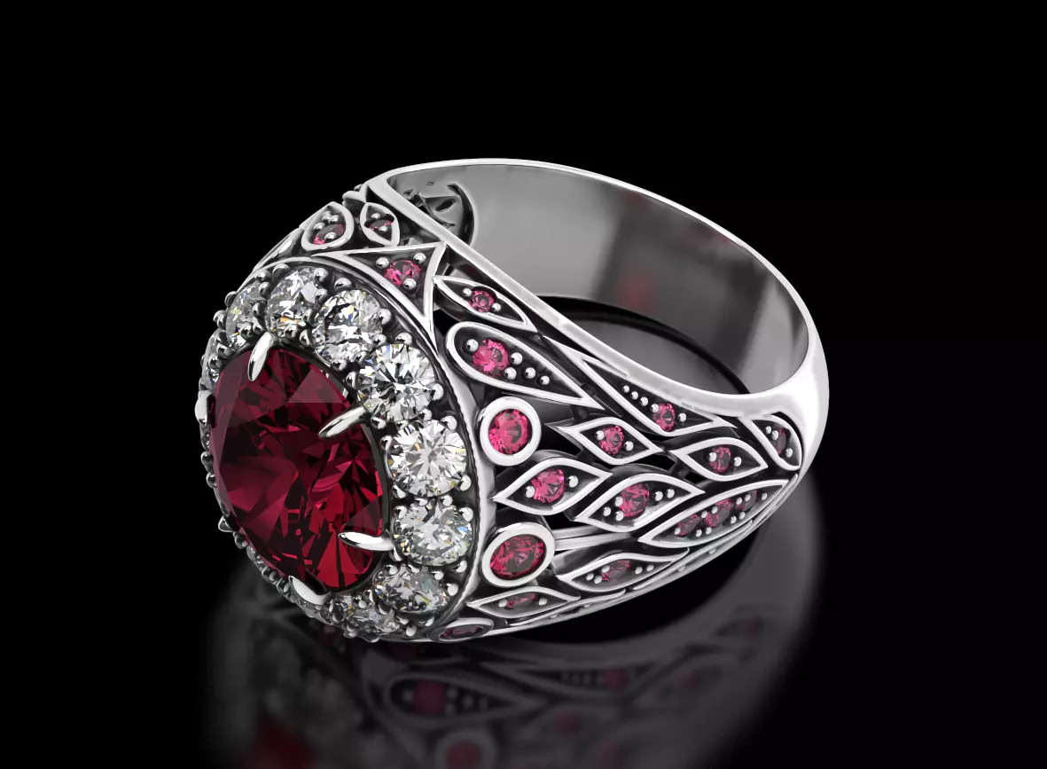 Ring under colored stone or diamond with flowers and leaves 496 3D print model