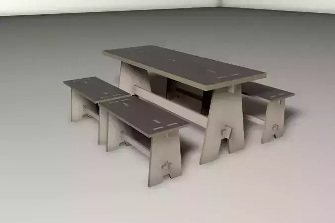 Table and two benches