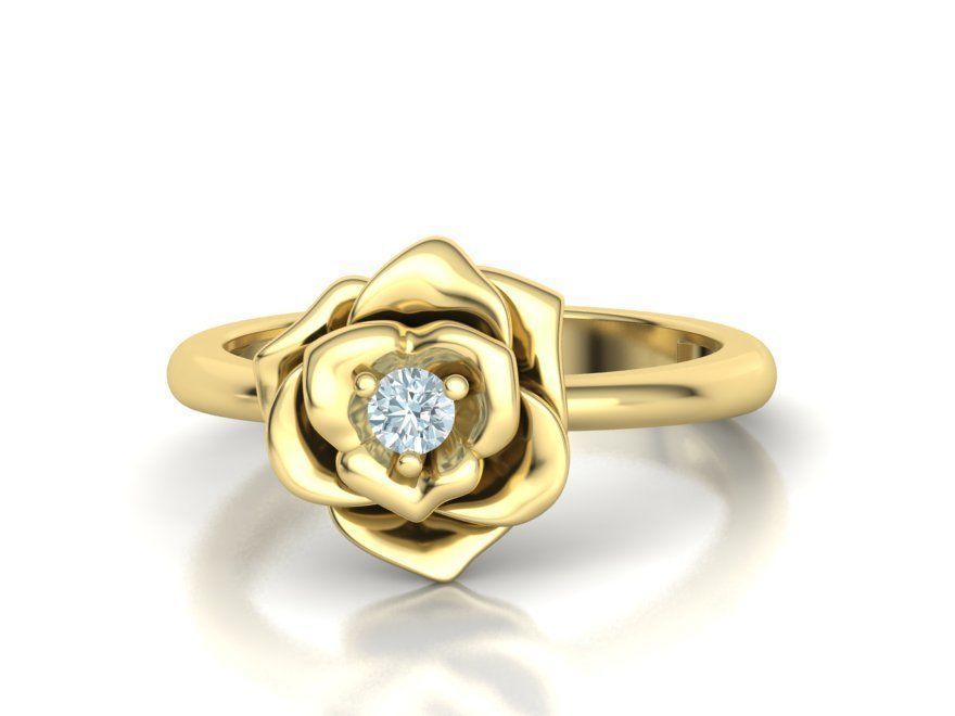 Flower Engagement ring 3mm stone 3D print model_12