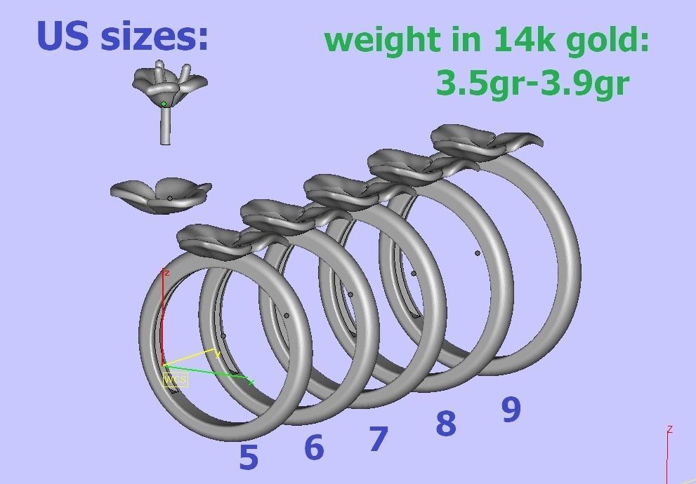 Flower Engagement ring 3mm stone 3D print model_7