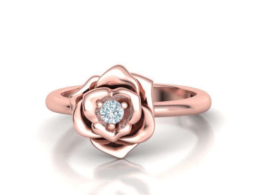 Flower Engagement ring 3mm stone 3D print model_11