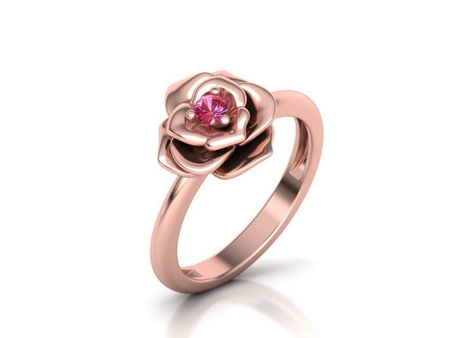 Flower Engagement ring 3mm stone 3D print model_18