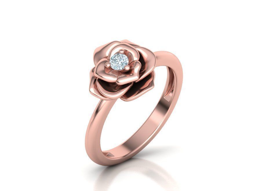 Flower Engagement ring 3mm stone 3D print model_14