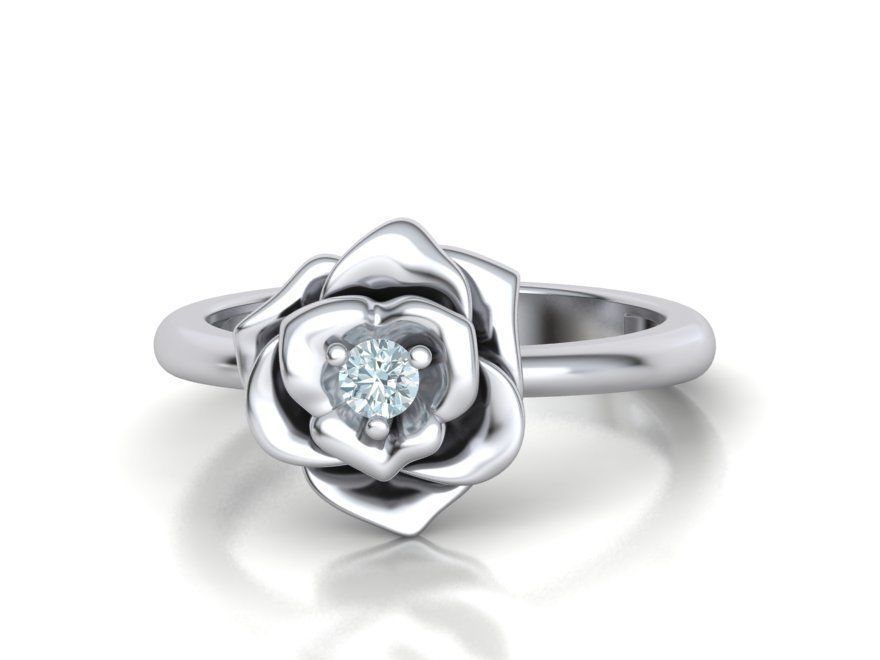 Flower Engagement ring 3mm stone 3D print model_10