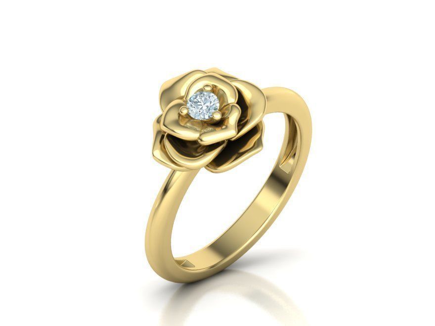 Flower Engagement ring 3mm stone 3D print model_15