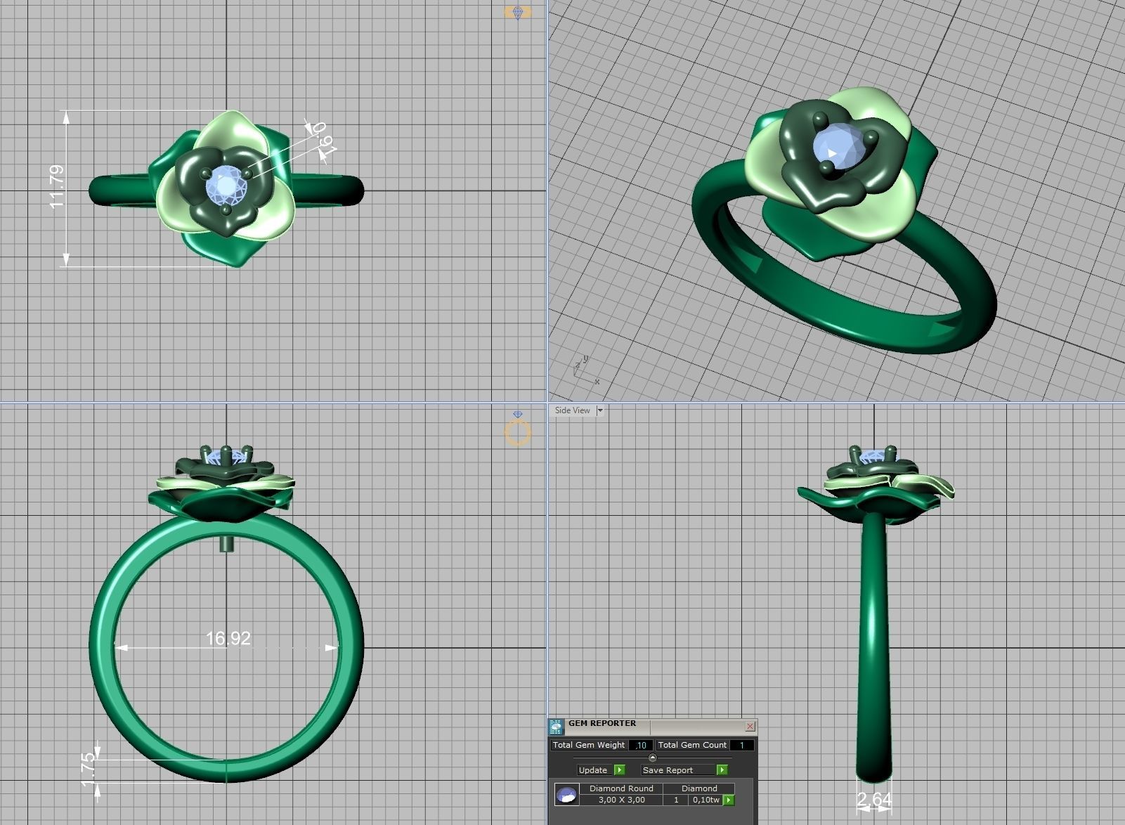 Flower Engagement ring 3mm stone 3D print model_4