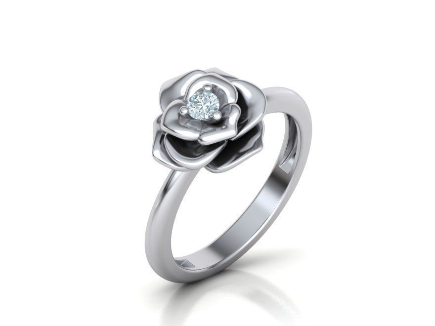 Flower Engagement ring 3mm stone 3D print model_16