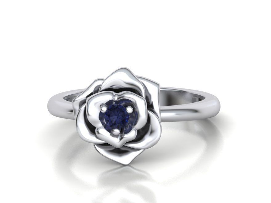 Flower Engagement ring 3mm stone 3D print model_9