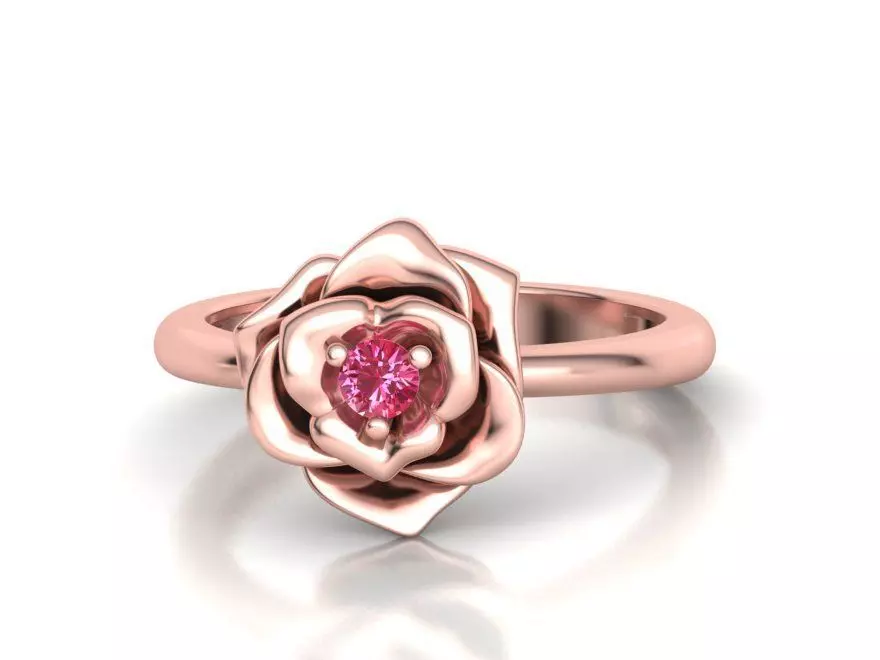 Flower Engagement ring 3mm stone 3D print model_0