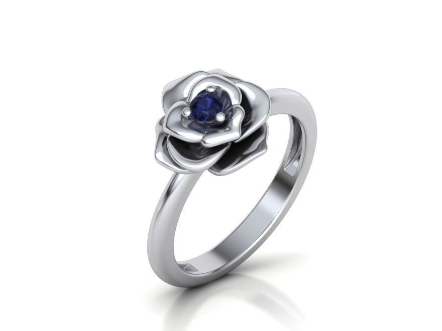 Flower Engagement ring 3mm stone 3D print model_17