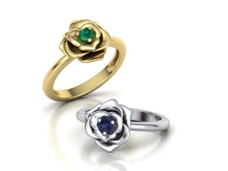 Flower Engagement ring 3mm stone 3D print model_3