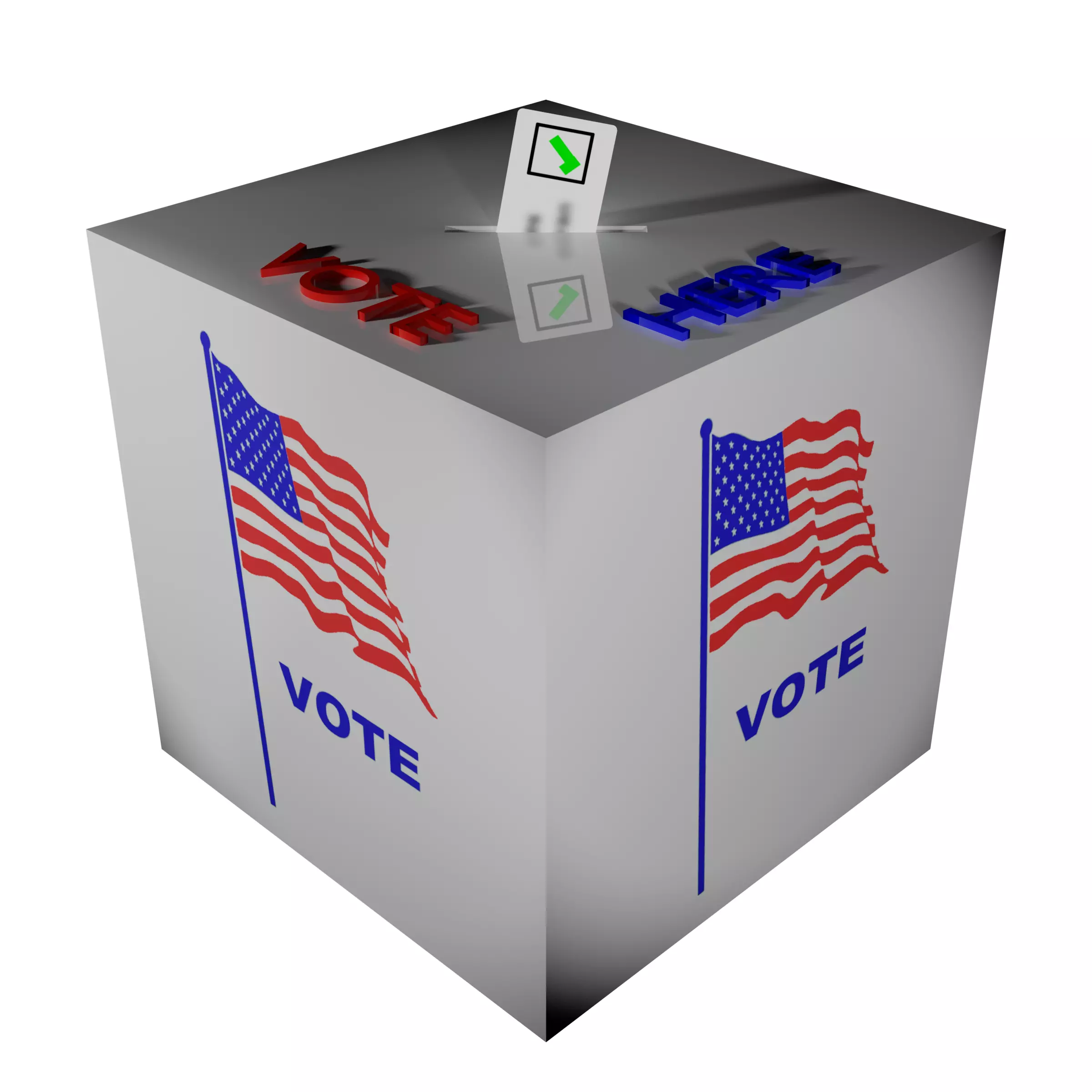 Ballot box with US flag and ballot paper 3D model_0