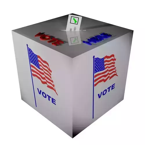 Ballot box with US flag and ballot paper 3D model