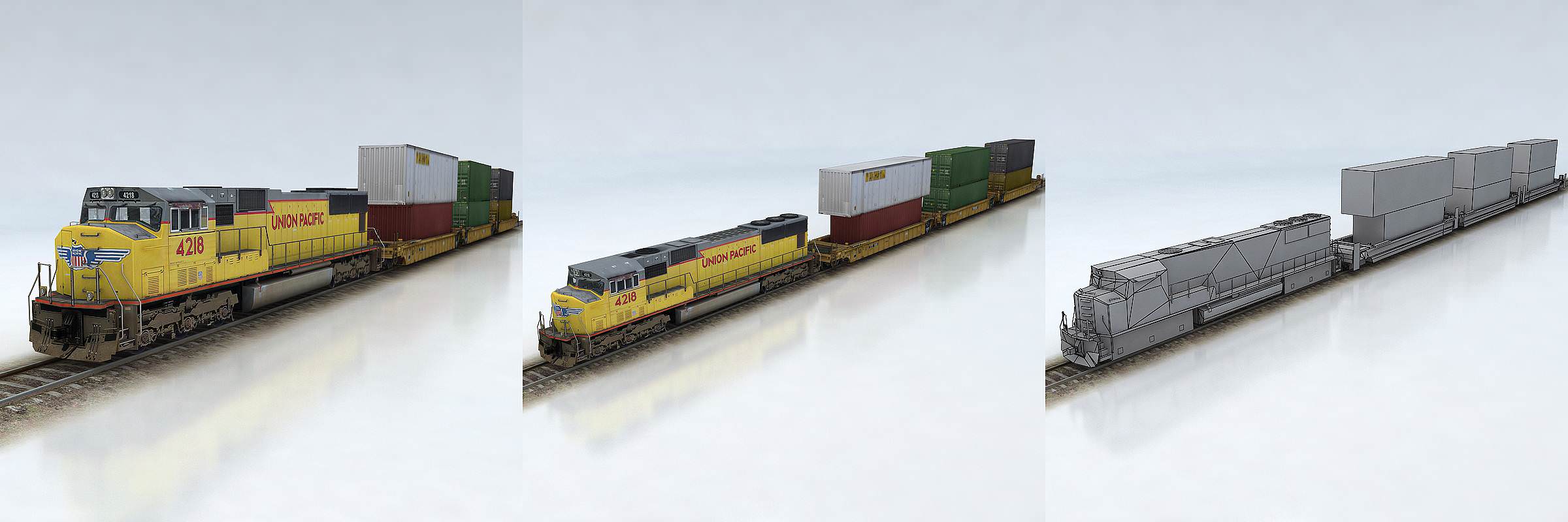 3D model Double Stack Shipping Container Train Set SD70M VR / AR / low ...