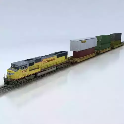 Double Stack Shipping Container Train Set SD70M Low-poly 3D model