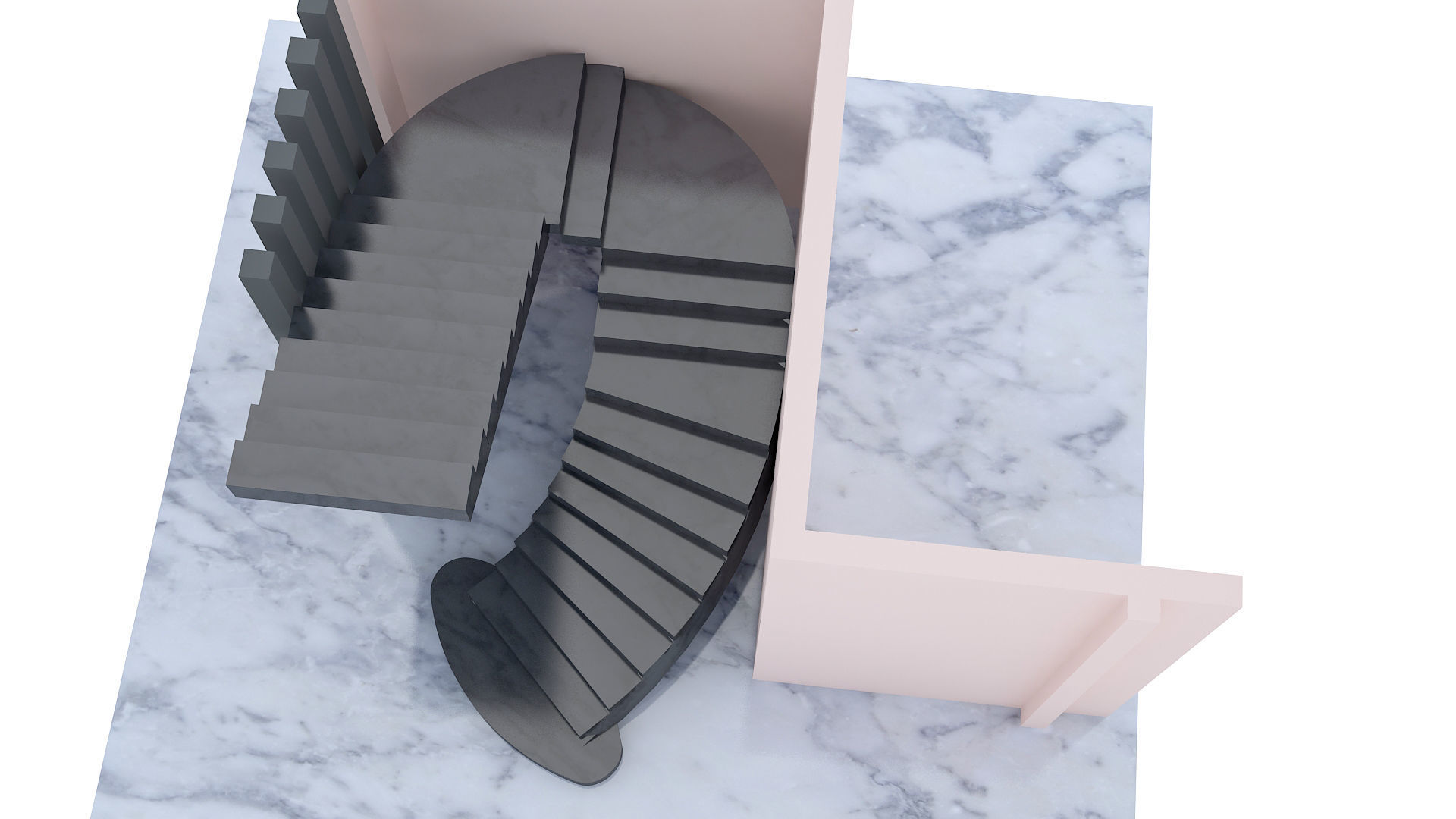 Staircase 3d Model spiral in middle of wall Low-poly 3D model_2