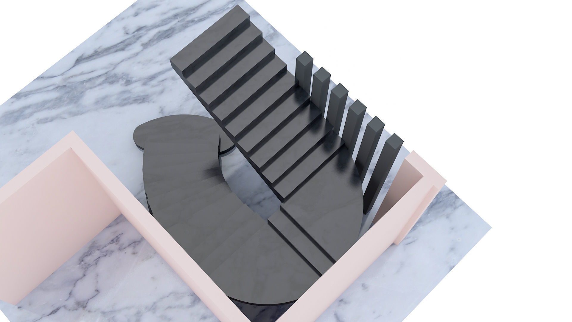 Staircase 3d Model spiral in middle of wall Low-poly 3D model_3