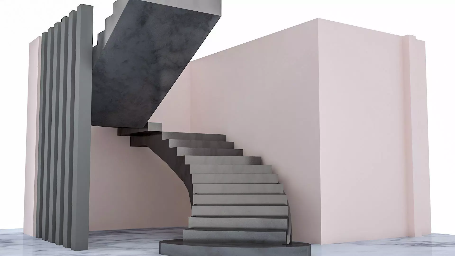 Staircase 3d Model spiral in middle of wall Low-poly 3D model_0