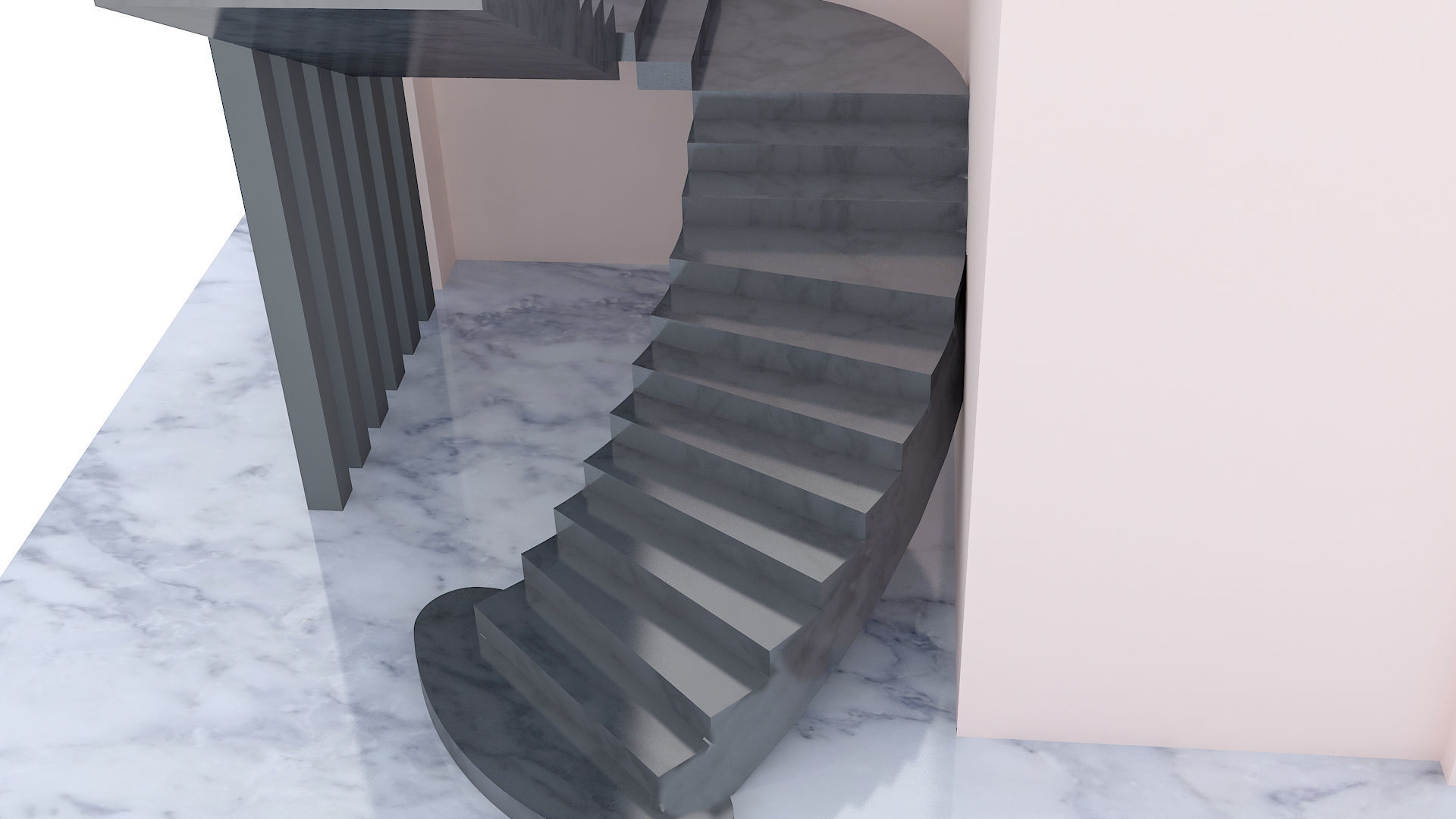 Staircase 3d Model spiral in middle of wall Low-poly 3D model_1