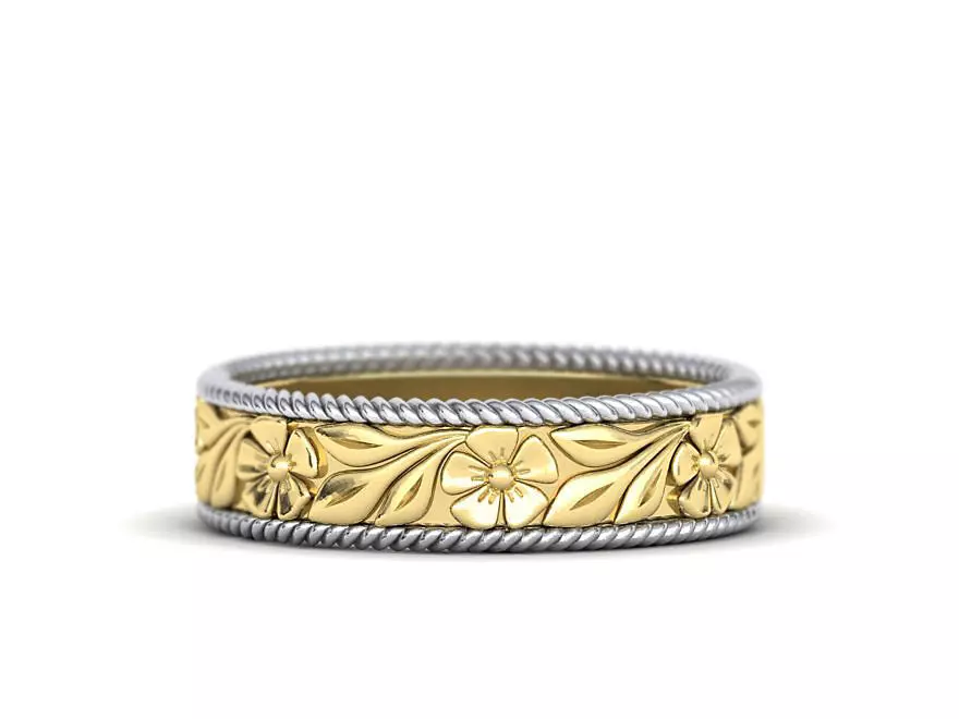 Nature design ring Wedding band Engraved Flowers design 3dmodel 3D print model