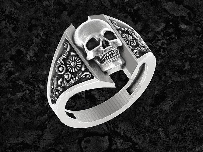 Skull-10 sterling silver skull ring 3D print model