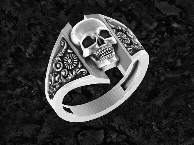 Skull-10 sterling silver skull ring 3D print model