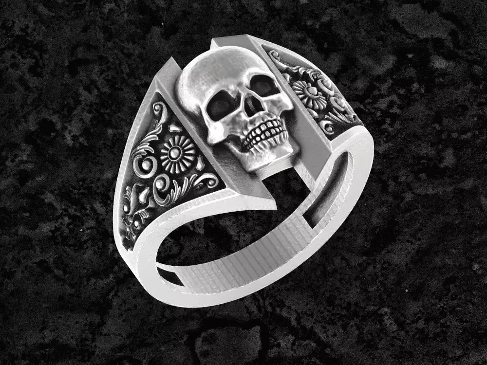 Skull-10 sterling silver skull ring 3D print model_0