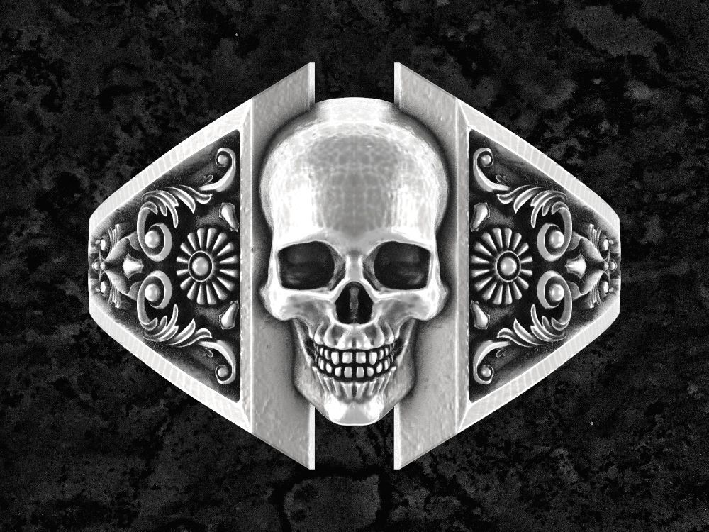 Skull-10 sterling silver skull ring 3D print model_2