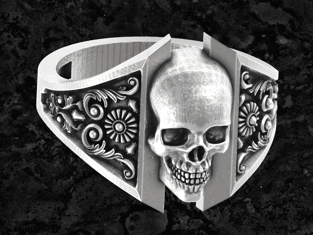 Skull-10 sterling silver skull ring 3D print model_1