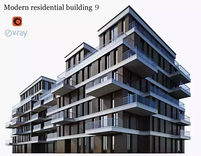 Modern residential building 9 3D model
