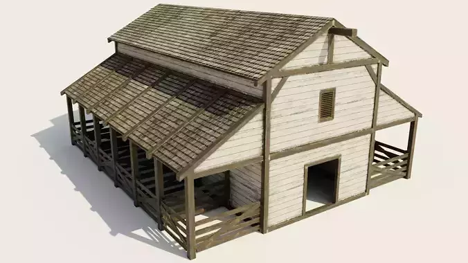 Stable wooden building with roof Low-poly 3D model