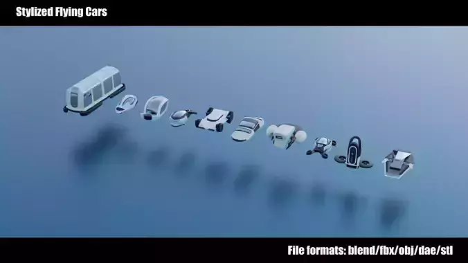 Stylized Flying Cars 1-10 Low-poly 3D model
