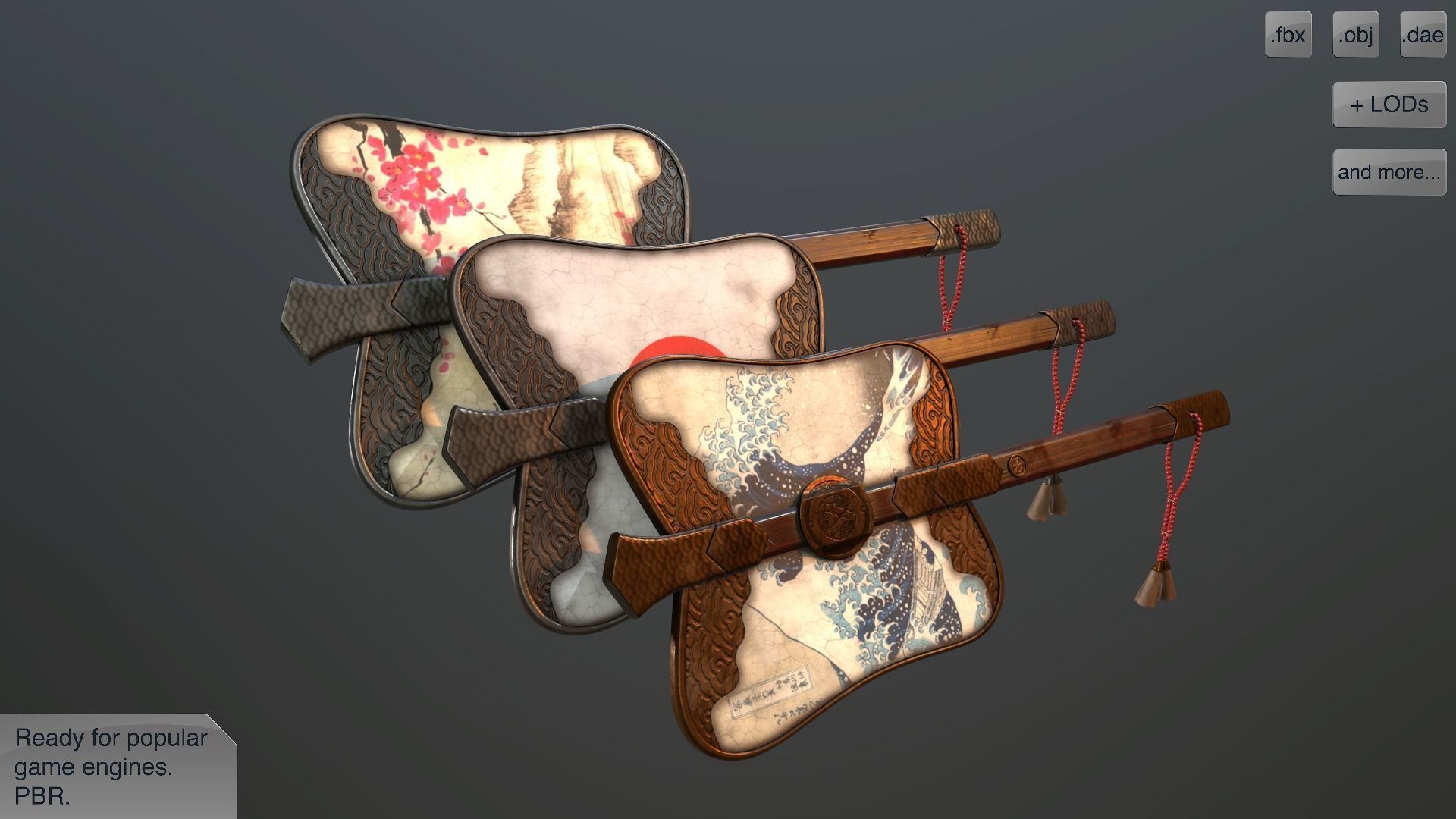 Gumbai fighting fans vol pack Low-poly 3D model_0