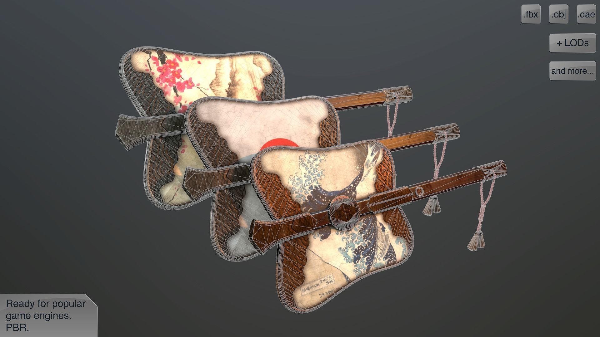 Gumbai fighting fans vol pack Low-poly 3D model_1