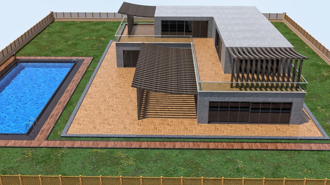 House with pool 3D model_2