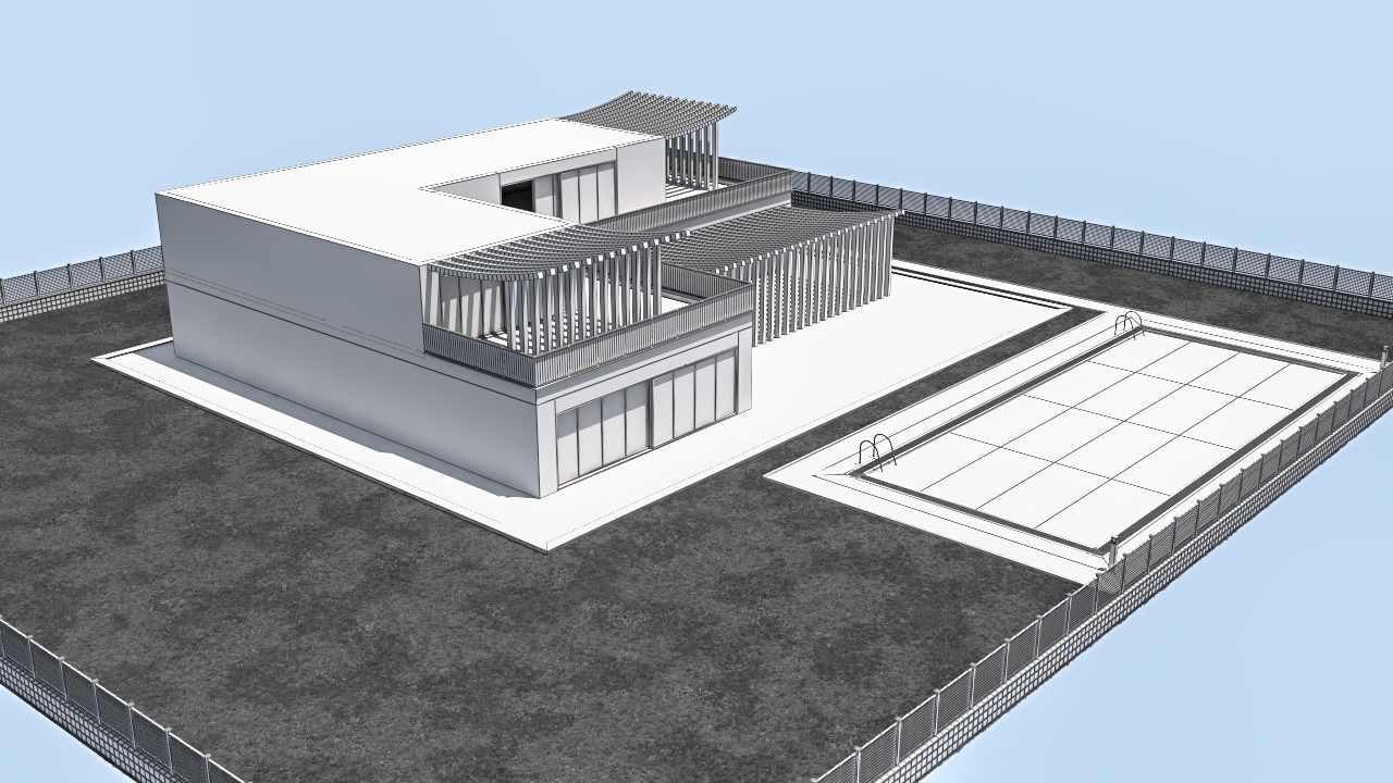 House with pool 3D model_1