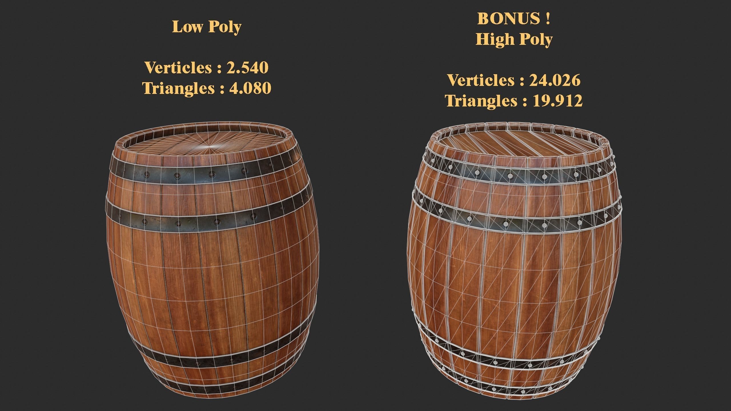 Wood Barrel Low-poly 3D model_4
