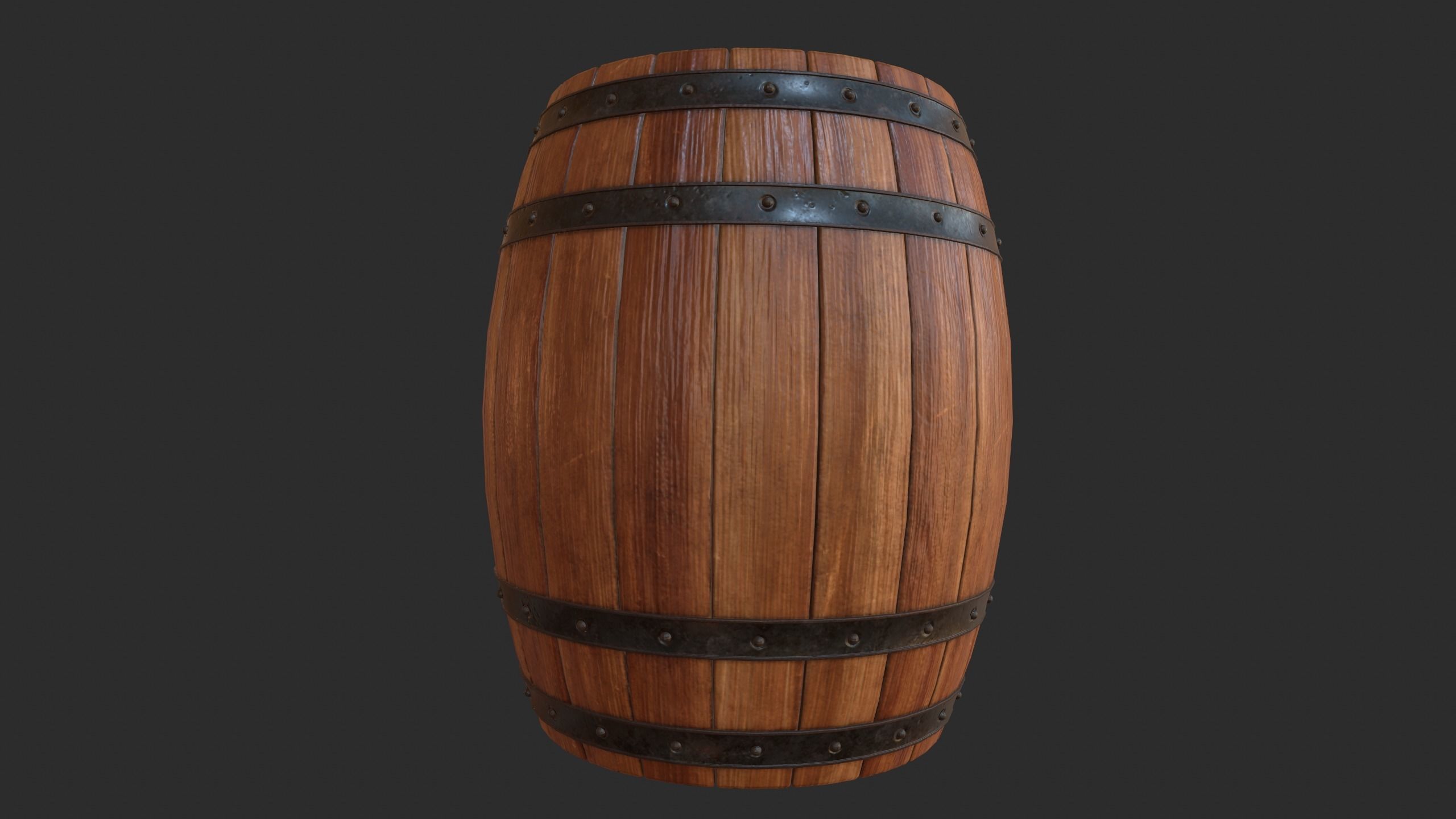 Wood Barrel Low-poly 3D model_9
