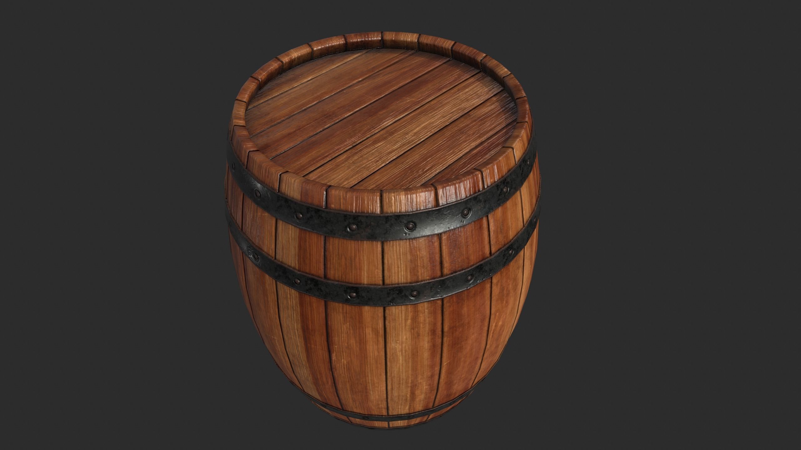 Wood Barrel Low-poly 3D model_18