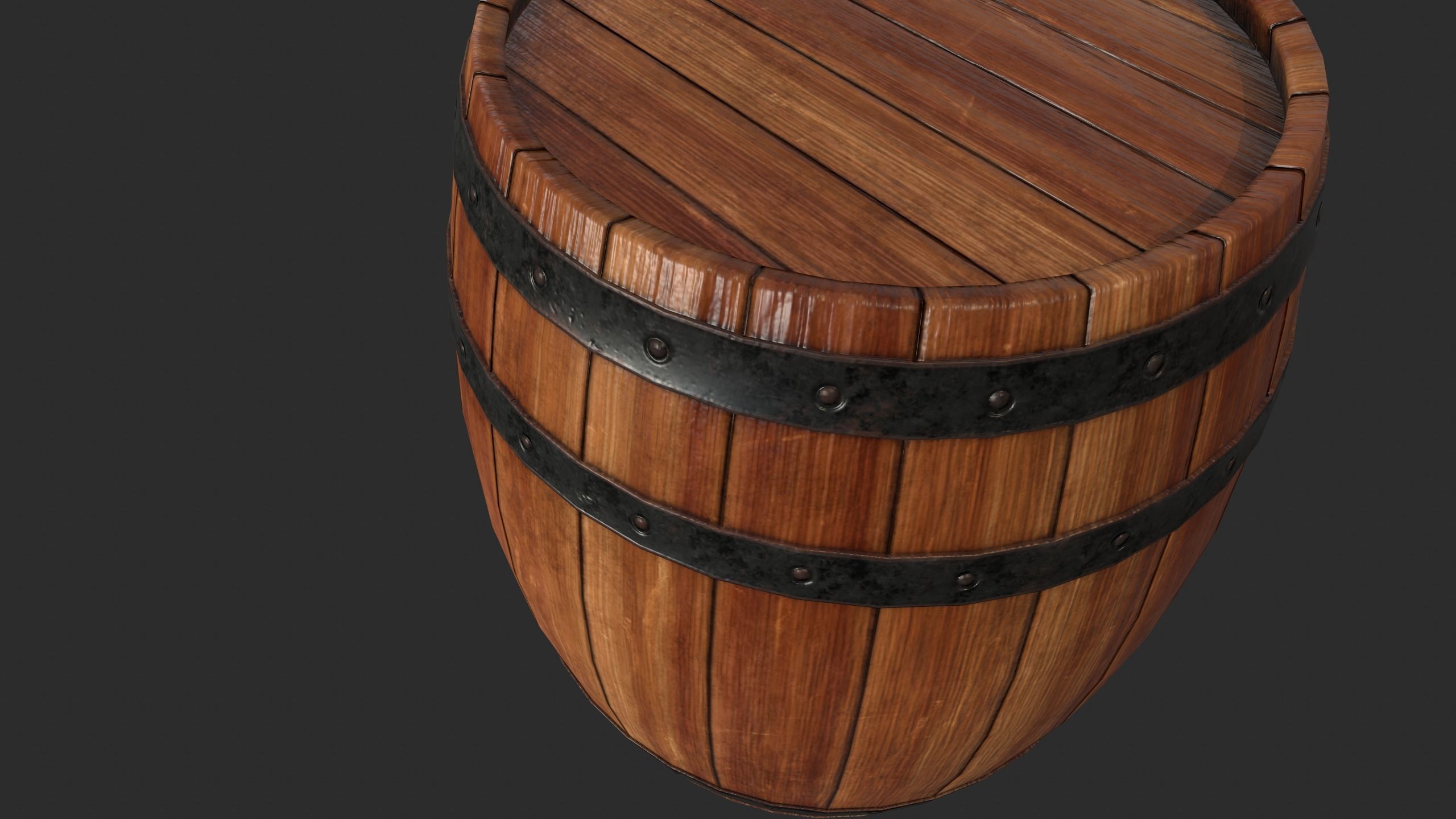 Wood Barrel Low-poly 3D model_19