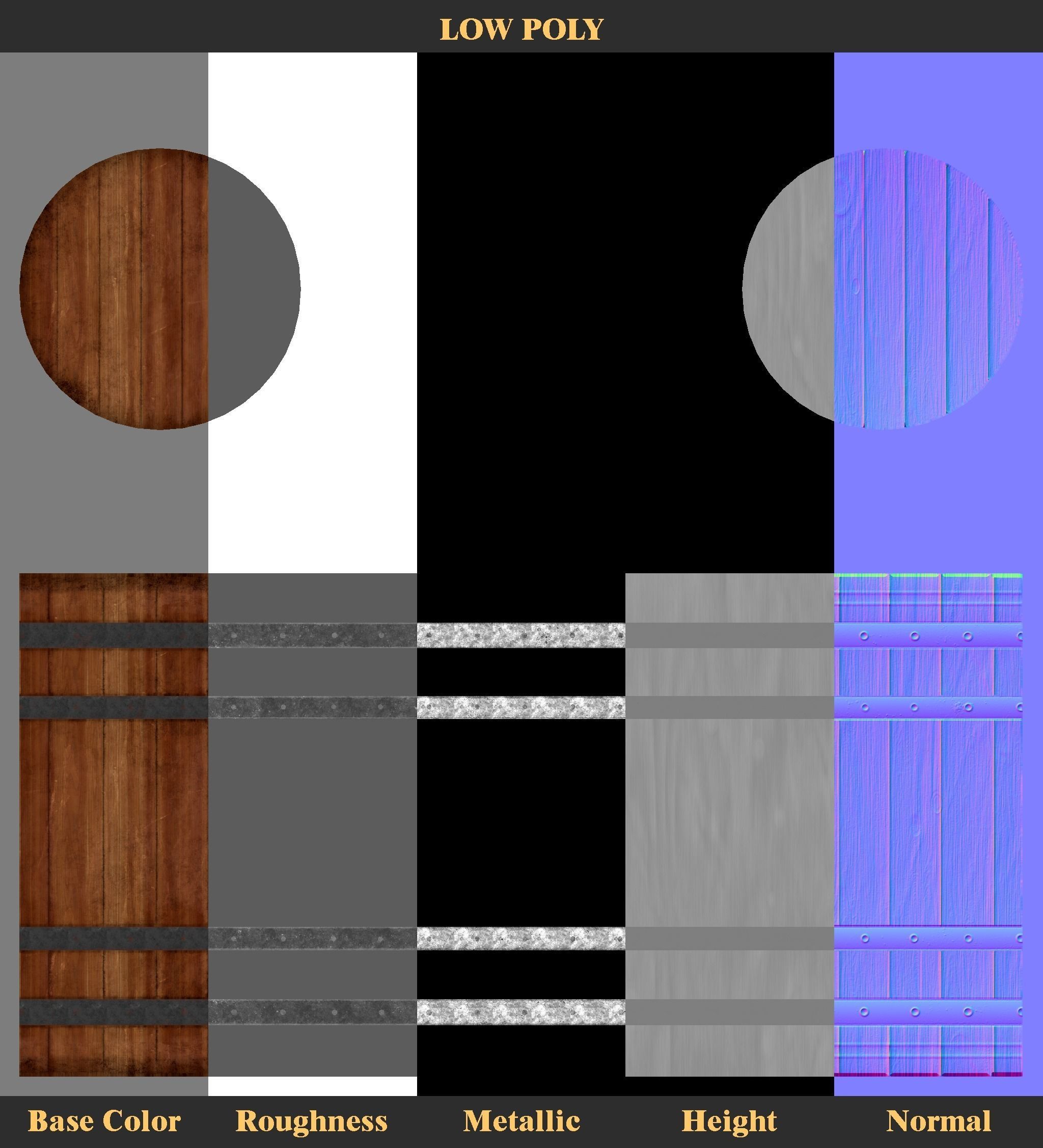 Wood Barrel Low-poly 3D model_11