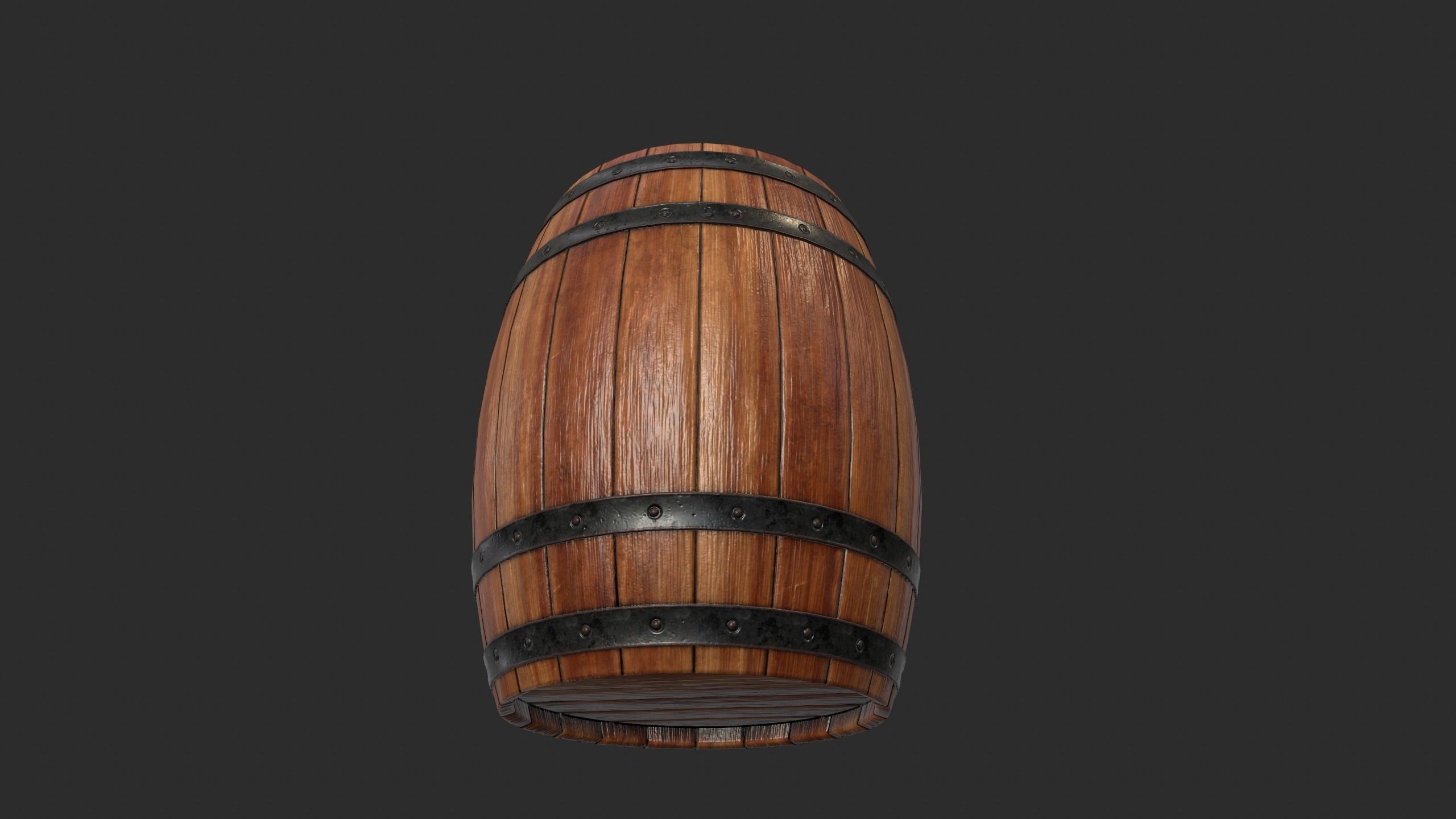 Wood Barrel Low-poly 3D model_14