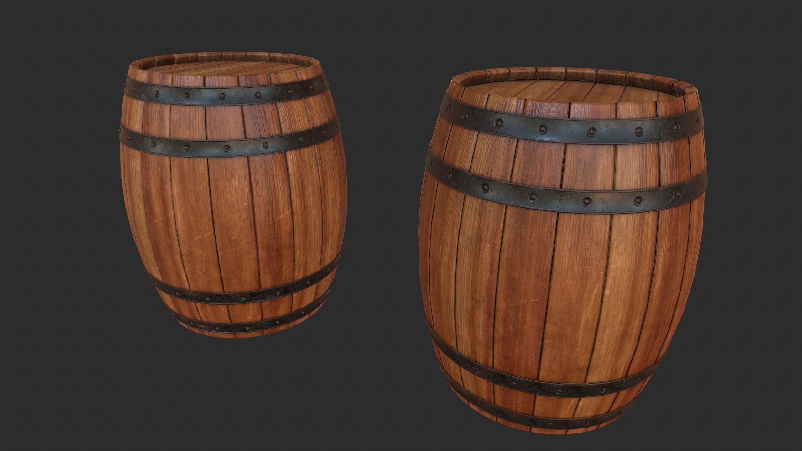 Wood Barrel Low-poly 3D model_7