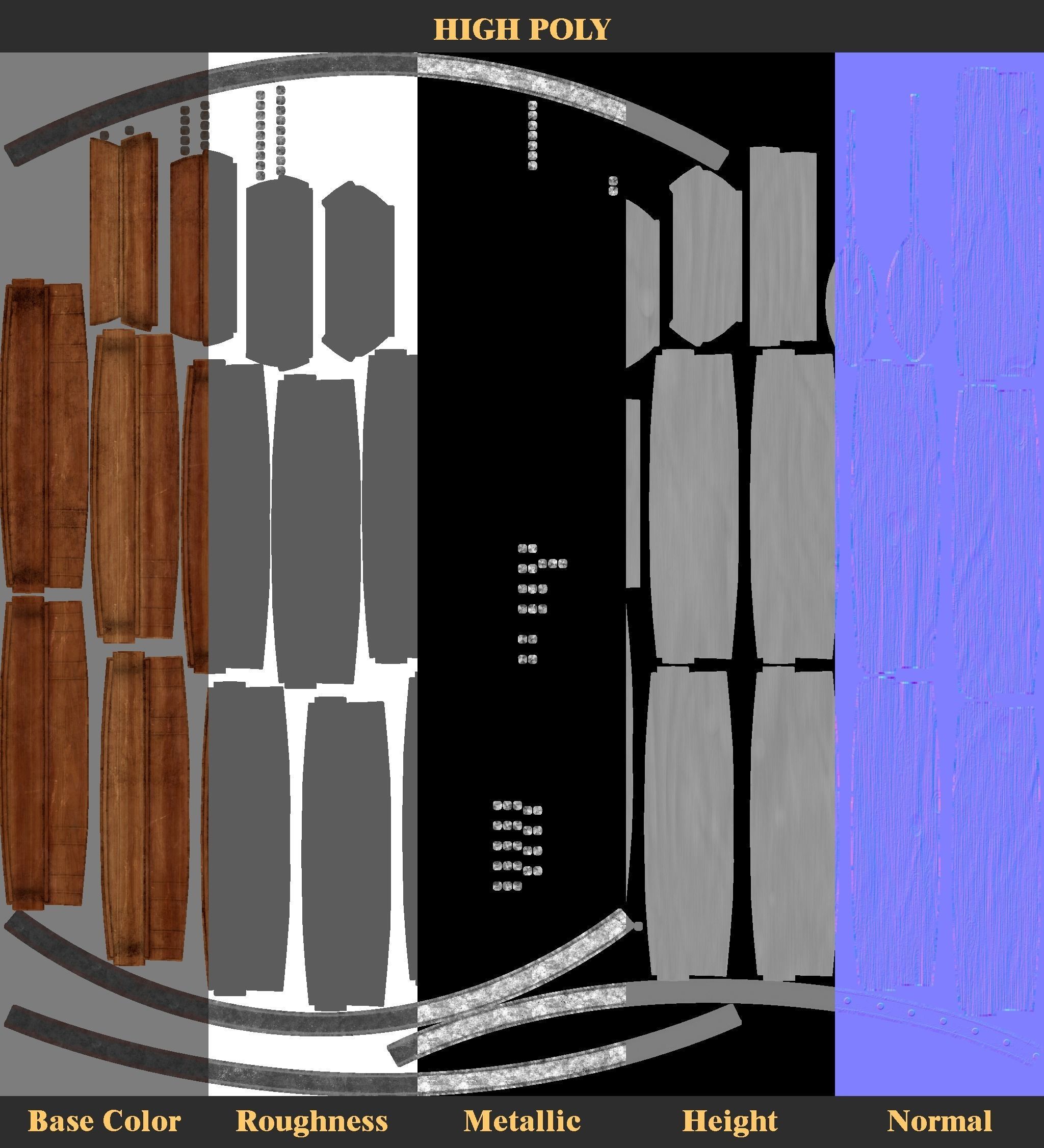 Wood Barrel Low-poly 3D model_12