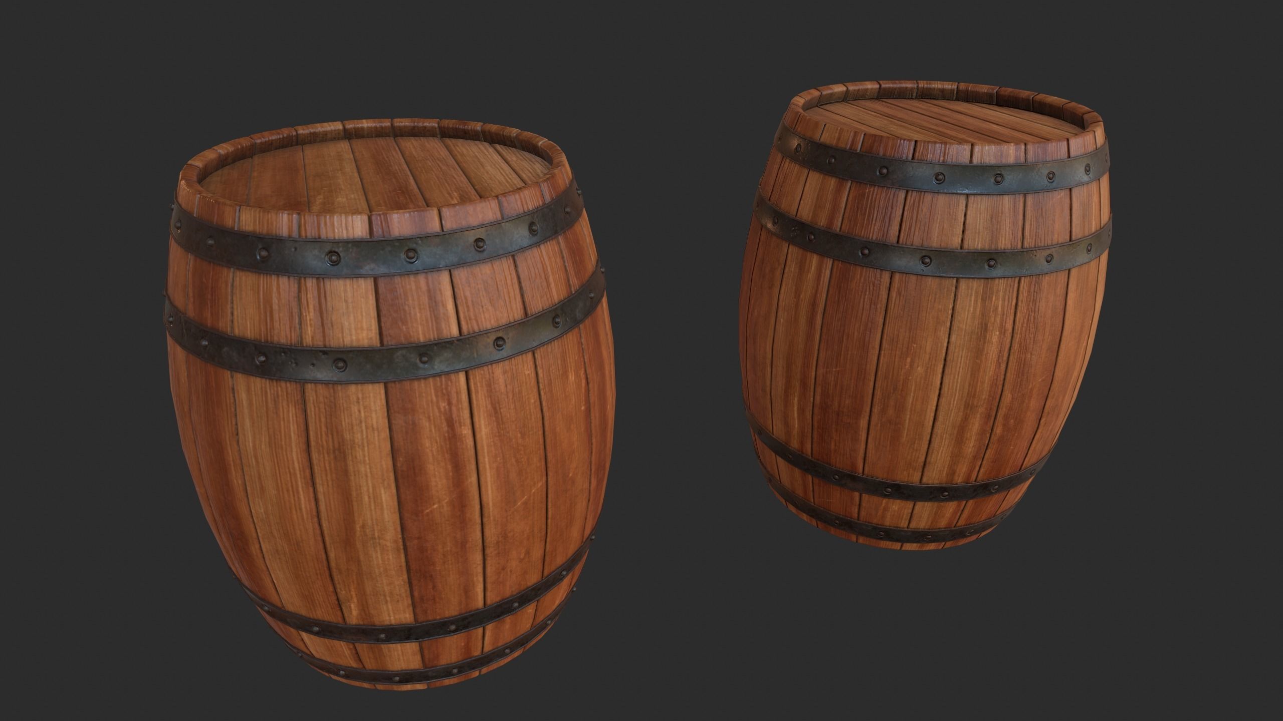Wood Barrel Low-poly 3D model_6